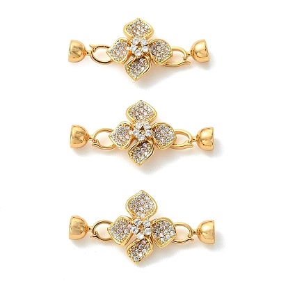 Fermoirs à rabat en laiton Shegrace micro-pavés de zircon cubique transparent, fleur, sans cadmium et sans plomb et sans nickel