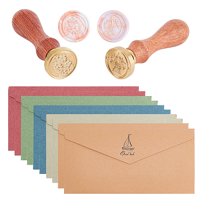 DIY Scrapbook Making Kits, Including Brass Wax Seal Stamp and Wood Handle, Gold Foil Western Style Paper Envelope