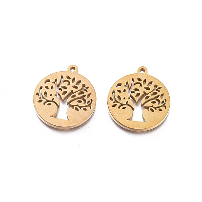 Ионное покрытие (ip) 304 подвески из нержавеющей стали, ручная полировка, плоские круглые с дерева жизни