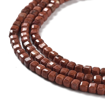 Natural Red Jasper Beads Strands, Faceted, Square
