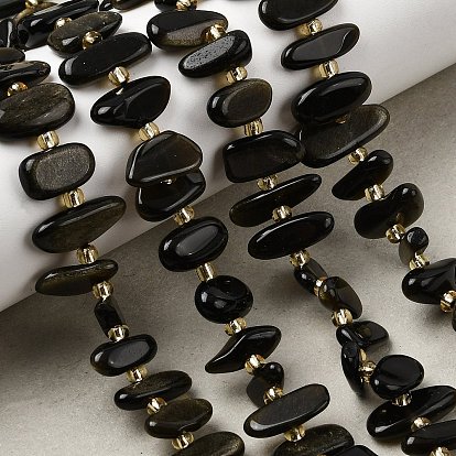 Естественный золотистый отлив обсидиан бисер пряди, самородки, с бисером