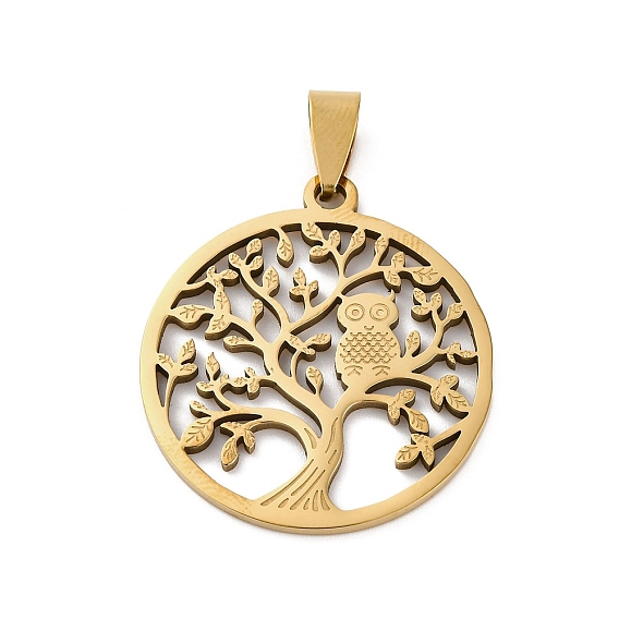 201 подвески из нержавеющей стали, лазерная резка, плоский круглый с Древом жизни и подвеской в виде совы