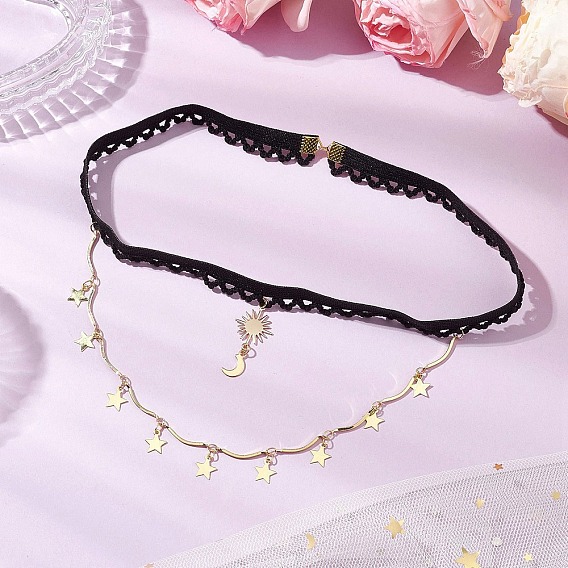Латунные цепи для ножек, солнца, луны и звезд, черные эластичные украшения для тела для женщин