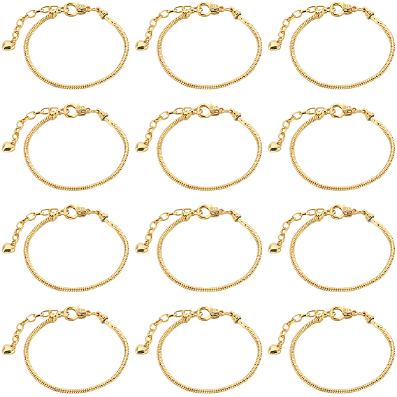 14шт. латунные браслеты в европейском стиле, с железной цепочкой-удлинителем и биркой в виде сердца