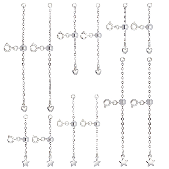 12шт. 6 стили латунные концы с цепочкой, Сердце и звезда, с латунными пружинными кольцами-застежками