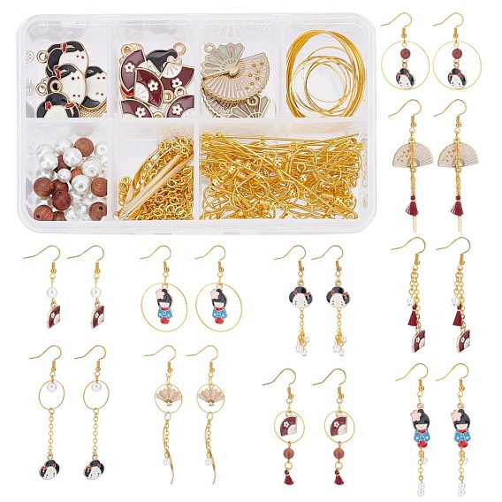 DIY Earring Making Kits, Including Alloy Pendants & Links, Brass Chains & Linking Rings & Earring Hook & Jump Rings & Pins, Glass Pearl Beads, Polycotton Tassel & 304 Stainless Steel Pendants