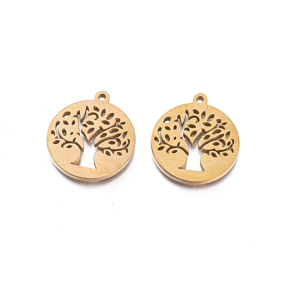 Ионное покрытие (ip) 304 подвески из нержавеющей стали, ручная полировка, плоские круглые с дерева жизни