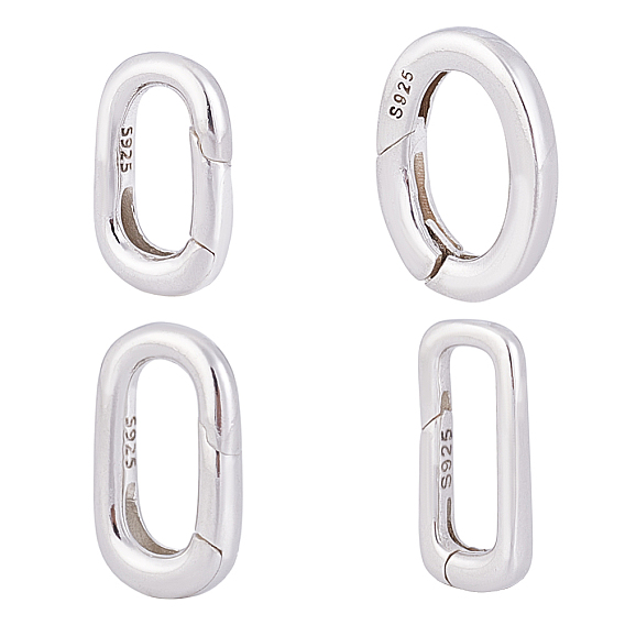 4 шт. 4 стили 925 кольца с пружинным затвором из стерлингового серебра, овальные