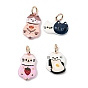 Printed Brass Pendants, Cat Shape Charms, Golden