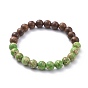 Stretch Bracelets, with Gemstone Beads and Wood Beads, Round