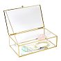 Transparent Glass Jewelry Organizer Display Cases with Metal Frame, Golden, Rectangle