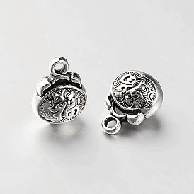 Flat Round with Chinese Blessing Tibetan Style Alloy Charms, 12x9x7mm, Hole: 1.5mm