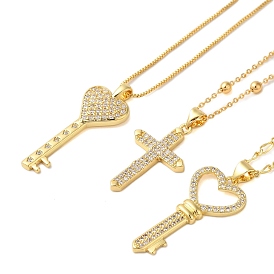 Brass Micro Pave Clear Cubic Zirconia Pendant Necklaces for Women, Real 18K Gold Plated