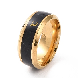 Black Enamel Centigrade Mark Finger Ring, 201 Stainless Steel Jewelry for Women