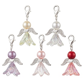 Angel Acrylic & Glass Pearl Pendant Decoration, Lobster Claw Clasps Charms for Bag Ornaments