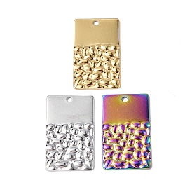 304 Stainless Steel Pendants, Textured, Rectangle Charm