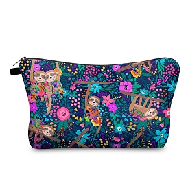 Sloth & Flower Pattern Polyester Waterpoof Makeup Storage Bag, Multi-functional Travel Toilet Bag, Clutch Bag for Women