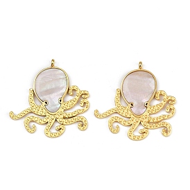 304 подвески из натуральной ракушки из нержавеющей стали, прелести осьминога, ионное покрытие (ip), цвет морской раковины