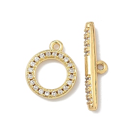 Brass Micro Pave Clear Cubic Zirconia Toggle Clasps, Cadmium Free & Lead Free, Long-Lasting Plated, Ring