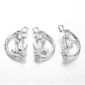 Alloy Puppy Pendants, Half Ring with Dog, Rotatable Pendants, Cadmium Free & Lead Free, 25x14x5mm, Hole: 2.5mm, 150pcs/bag