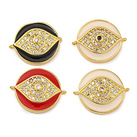 Rack Plating Brass Micro Pave Clear Cubic Zirconia Eye Connector Charms, with Enamel, Real 18K Gold Plated, Lead Free & Cadmium Free, Long-Lasting Plated