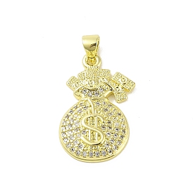 Brass Micro Pave Clear Cubic Zirconia Pendants, Real 18K Gold Plated, Bag