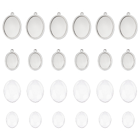 12шт 2 стили 304 настройки подвески из нержавеющей стали кабошон, овальные, с 12шт. 2 стилями прозрачных овальных стеклянных кабошонов