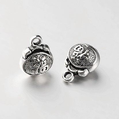 Flat Round with Chinese Blessing Tibetan Style Alloy Charms, 12x9x7mm, Hole: 1.5mm