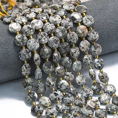 Натуральный флуоресцентный сиенитовый камень (светящийся в ультрафиолетовом свете) бусины нити, граненый шестиугольный разрез, плоско-круглые, с бисером