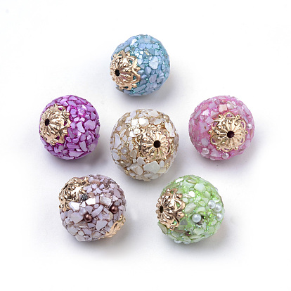 Handmade Indonesia Beads, with Alloy Findings and Shell, Round, Rose Gold
