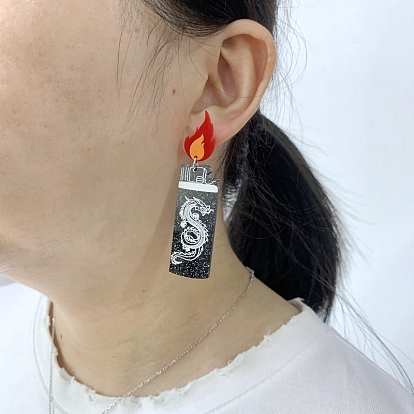 Alloy Dragon Lighter Dangle Stud Earrings, Gothic Jewelry for Women