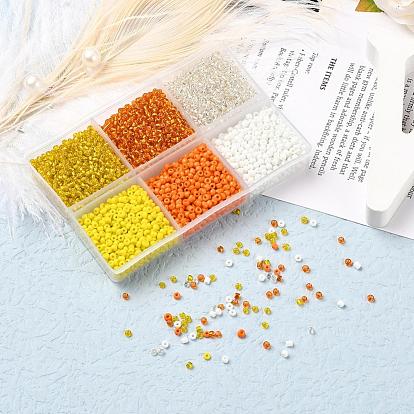 4500Pcs 6 Style 12/0 Glass Seed Beads, Silver Lined & Opaque Colours, Round Hole Beads