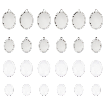 12шт 2 стили 304 настройки подвески из нержавеющей стали кабошон, овальные, с 12шт. 2 стилями прозрачных овальных стеклянных кабошонов