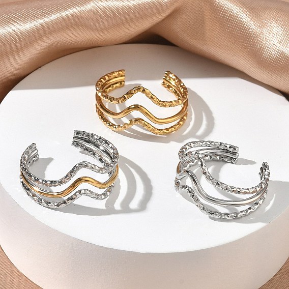 304 Открытые кольца-манжеты из нержавеющей стали с тройной волной для женщин, ионное покрытие (ip)