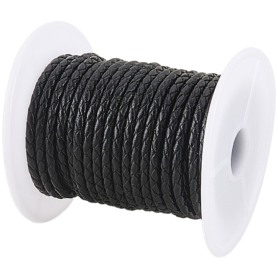 8M Braided Cowhide Leather Cord, Round Leather Rope String for Bracelets, with Cotton Thread inside, with 1pc Organza Gift Bags with Drawstring