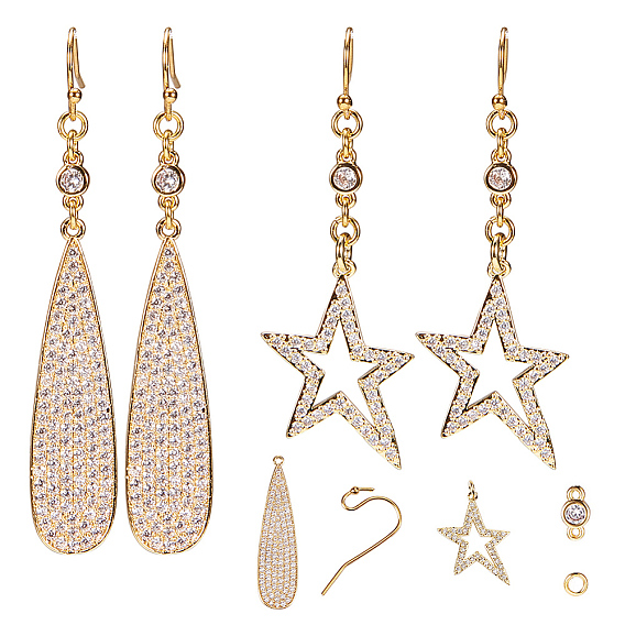 DIY Earring Making, 304 Stainless Steel Earring Hooks, with Brass Micro Pave Cubic Zirconia Links and Pendants
