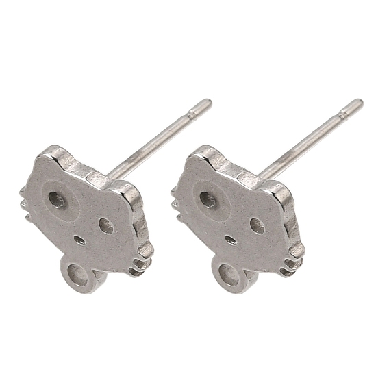 304 Stainless Steel Stud Earring Findings, Cat Shape, with Loop
