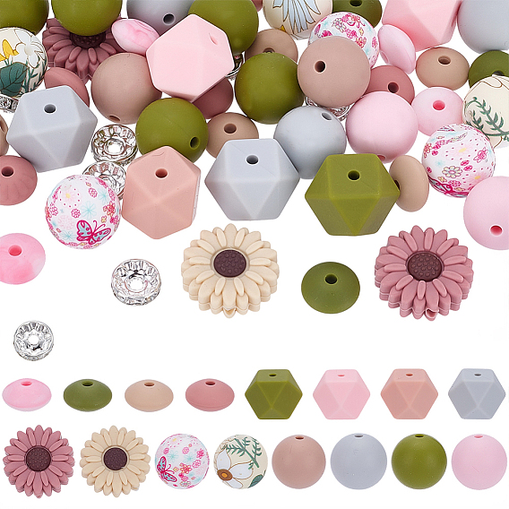 Наборы для изготовления ювелирных изделий своими руками, включая силиконовые бусины и латунные хрустальные бусины со стразами.