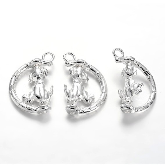 Alloy Puppy Pendants, Half Ring with Dog, Rotatable Pendants, Cadmium Free & Lead Free, 25x14x5mm, Hole: 2.5mm, 150pcs/bag
