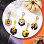 5Pcs Halloween Glass Seed Beaded Pendant Decorations, Hexagon, with Zinc Alloy Lobster Claw Clasps