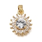 Brass Micro Pave Clear Cubic Zirconia with Glass Pendants, Sunflower Charms, Rack Plating, Long-Lasting Plated, Cadmium Free & Lead Free
