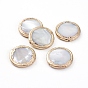 Electroplated Shell Beads, with Golden Plated Edge Brass Findings, Flat Round