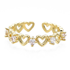 Exquisito anillo de puño de corazón de circonita cúbica, anillo abierto infinity love latón para mujer, sin níquel