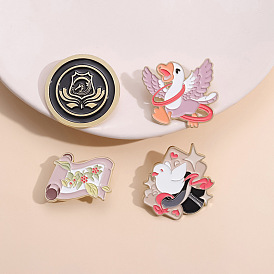 Pigeon/Flower/Goose Enamel Pins, Alloy Brooches for Backpack Clothes
