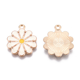 Alloy Enamel Pendants, Cadmium Free & Lead Free, Flower, Light Gold
