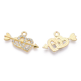 Alloy Pendants, with Crystal Rhinestone, Cadmium Free & Lead Free, Heart with Arrow, for Valentine's Day
