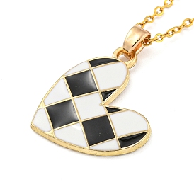 201 Stainless Steel Cable Chain Necklaces, Heart Alloy Enamel Pendant Necklaces