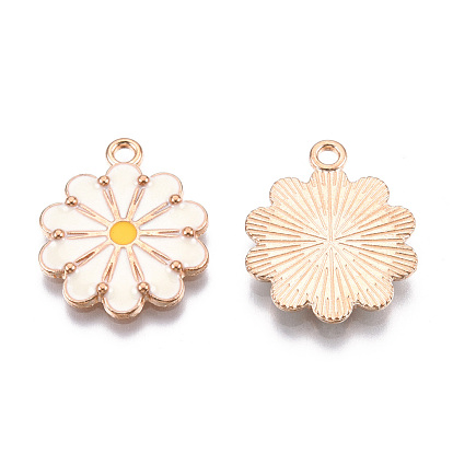 Alloy Enamel Pendants, Cadmium Free & Lead Free, Flower, Light Gold