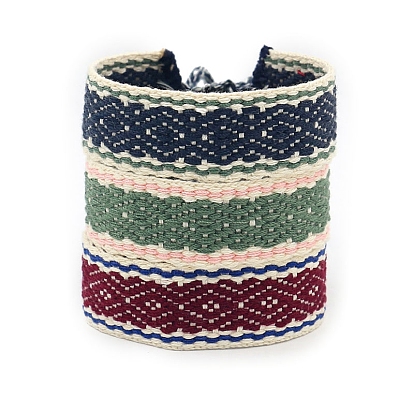 Pulsera ajustable plana de poliéster con cordón de rombos, pulsera boho