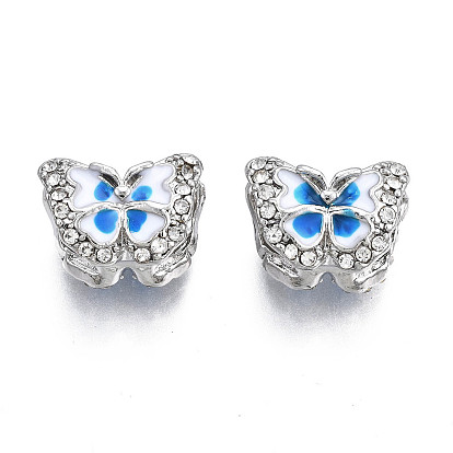 Rack Plating Alloy European Beads, Large Hole Beads, with Crystal Rhinestone & Enamel, Cadmium Free & Nickel Free & Lead Free, Butterfly